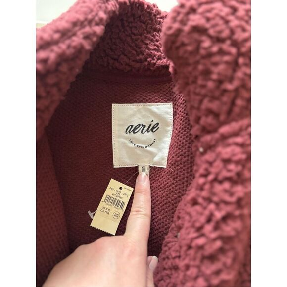 AERIE Women’s Sherpa Cozy Pullover Sweatshirt Size XXL 2X NWT Snaps Pockets - Picture 2 of 9